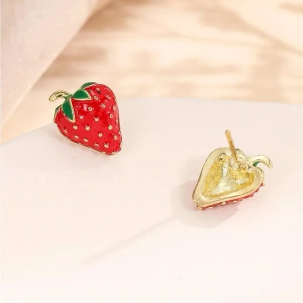 Strawberry Stud Earrings | Fruit Jewelry - Picture 1 of 7